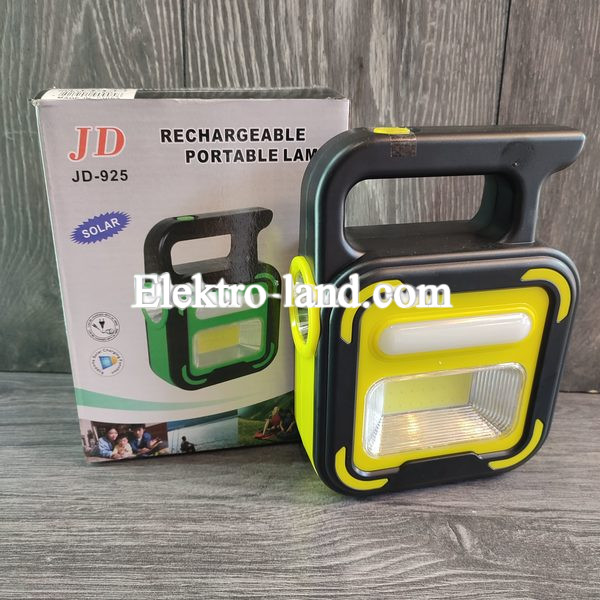 Фонарь на  аккумуляторе JD-925   фонарик на солнечной батареи, прожектор